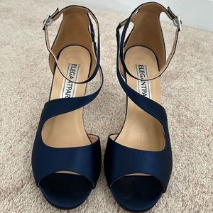 Elegant Park Blue Satin Peep Toe Heels